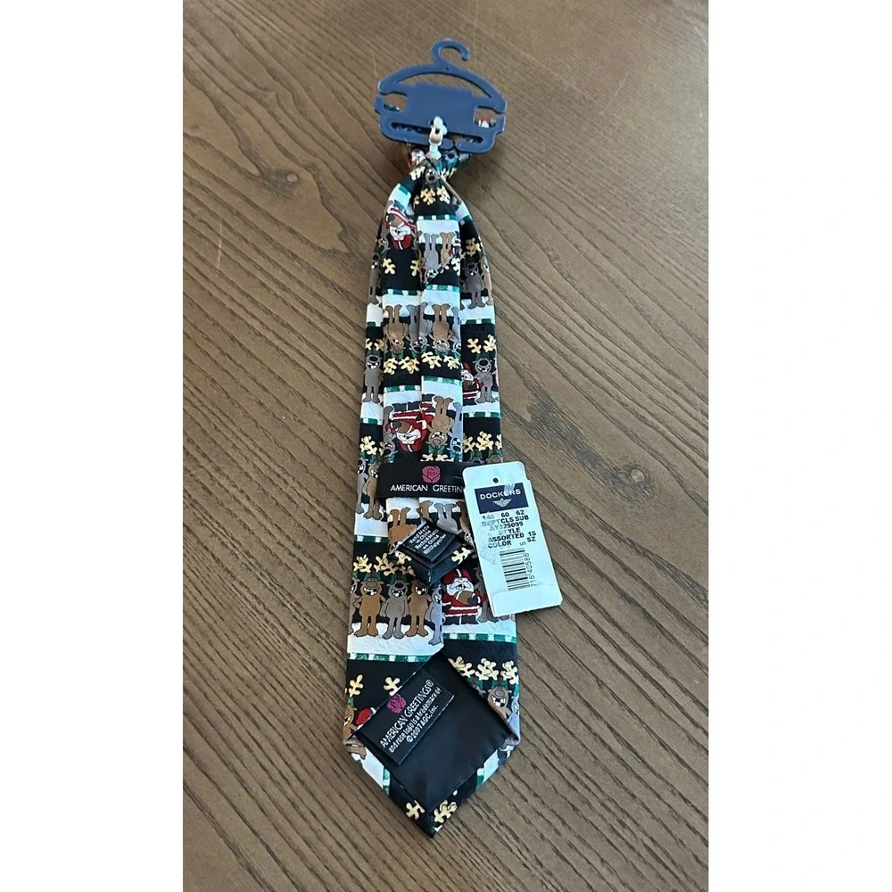 American Greetings Christmas Boys Santa Reindeer Tie Black Holiday NWT